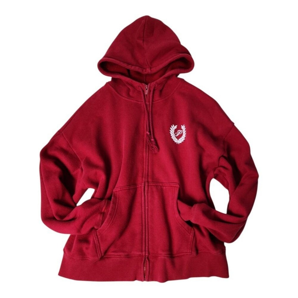 PINK Victoria's Secret Zip Up Hoodie Womens Medium Red Laurel Wreath Logo Fleece